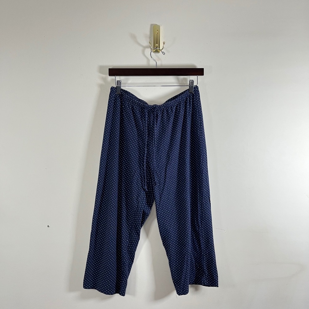 Lauren Ralph‎ Lauren Polka Dot Pajama Set Navy White Cotton Capri Pants Medium - Picture 5 of 8